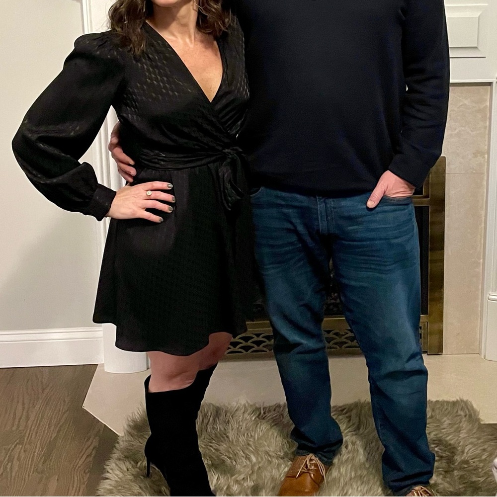 Black Satin Express Dress with belt